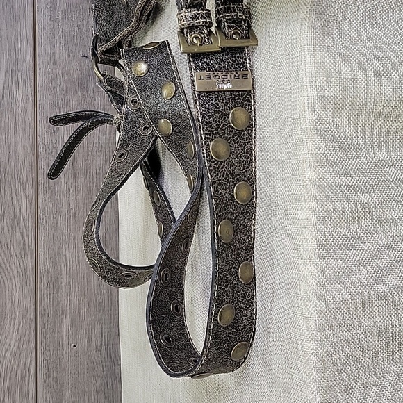 Bridget Shuster Brown Leather Brass Studded Crystal Crossbody Shoulder Bag Purse - Picture 6 of 13